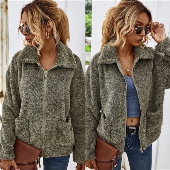 C+D+M Jackets & Blazers - FINAL MARK/DOWN COZY FAUX FUR COAT OLIVE (S) GREY